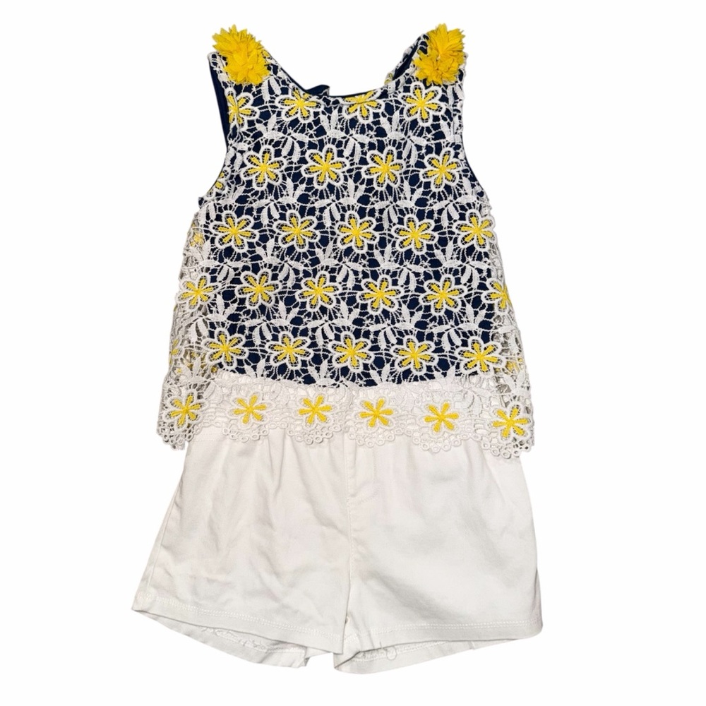Little Lass Navy Floral Lace Top White Shorts Set Size 5